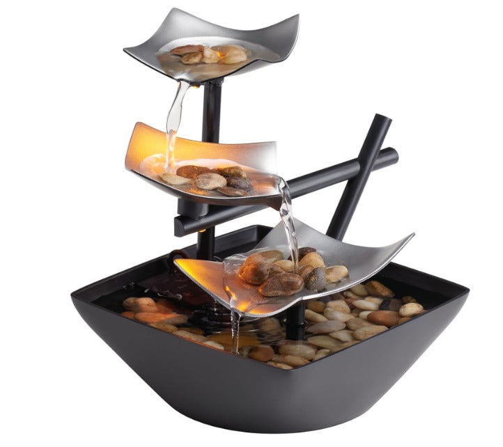 Tabletop Water Fountain - 3-Tier Cascading Indoor Fountain with Stones by Aura Store 333 Limited