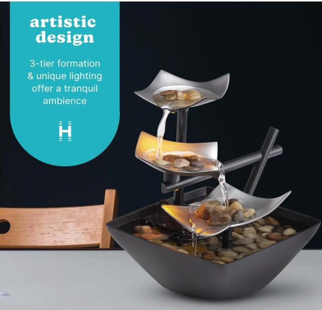 Tabletop Water Fountain - 3-Tier Cascading Indoor Fountain with Stones by Aura Store 333 Limited