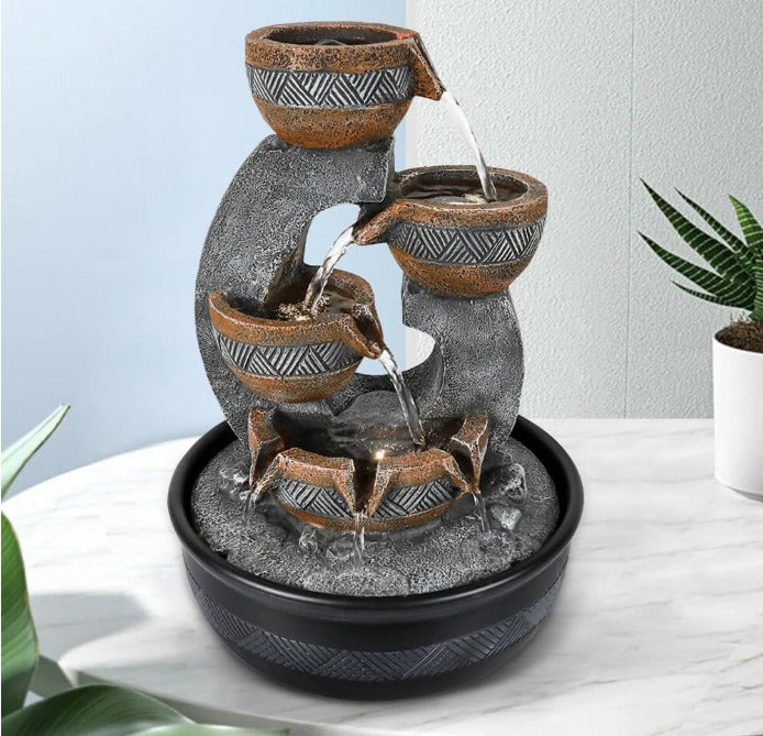 4-Tier Tabletop Water Fountain - Decorative Indoor Fountain with Geometric Design by Aura Store 333 Limited