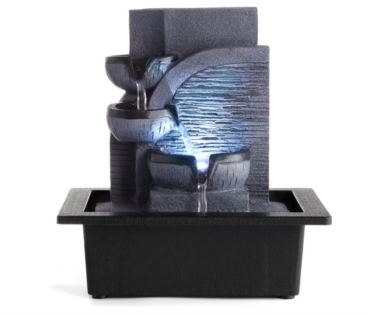 LED Tabletop Water Fountain - Modern Indoor Fountain with Illuminated Waterfall