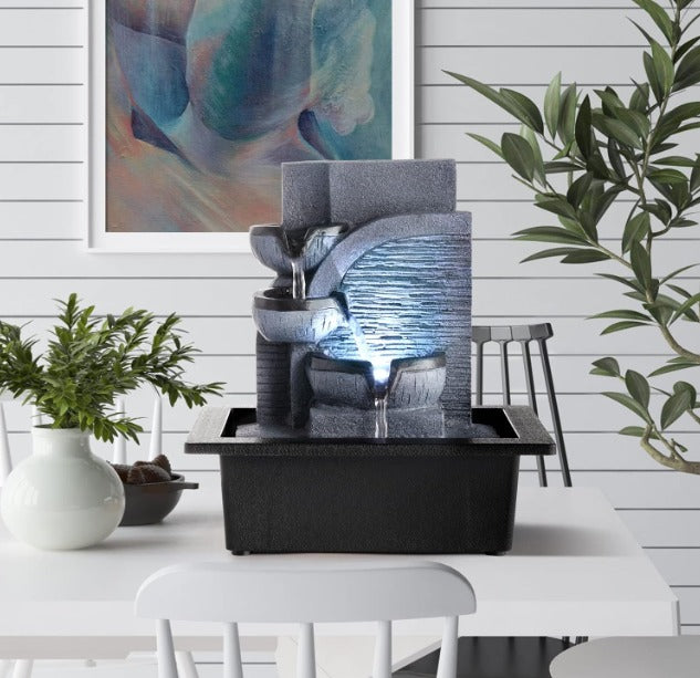LED Tabletop Water Fountain - Modern Indoor Fountain with Illuminated Waterfall