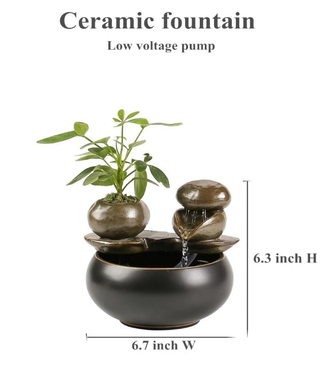 Zen Tabletop Water Fountain with Plant Vases - 2-Tier Indoor Fountain & Planter by Aura Store 333 Limited