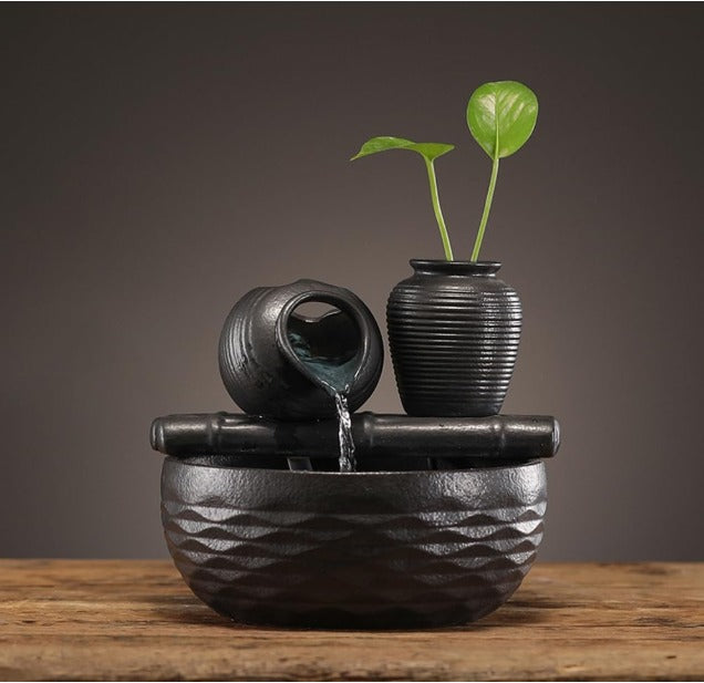 Artistic Zen Tabletop Fountain with Plant Vases - Textured Indoor Water Feature by Aura Store 333 Limited